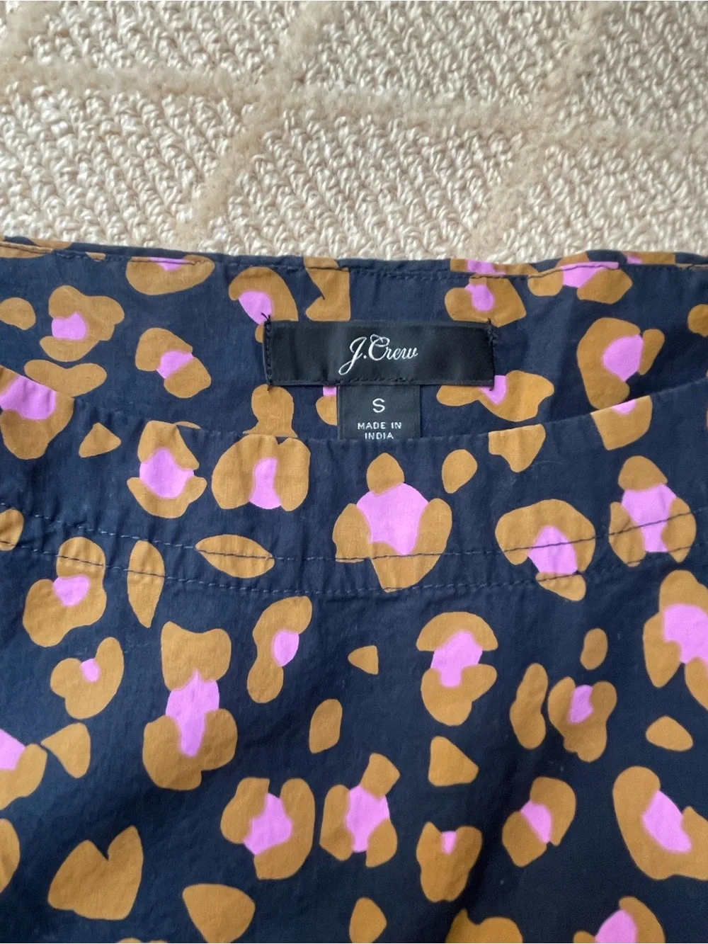 J. Crew Black Puff-Sleeve Blouse with Pink and Mustard Spot Print